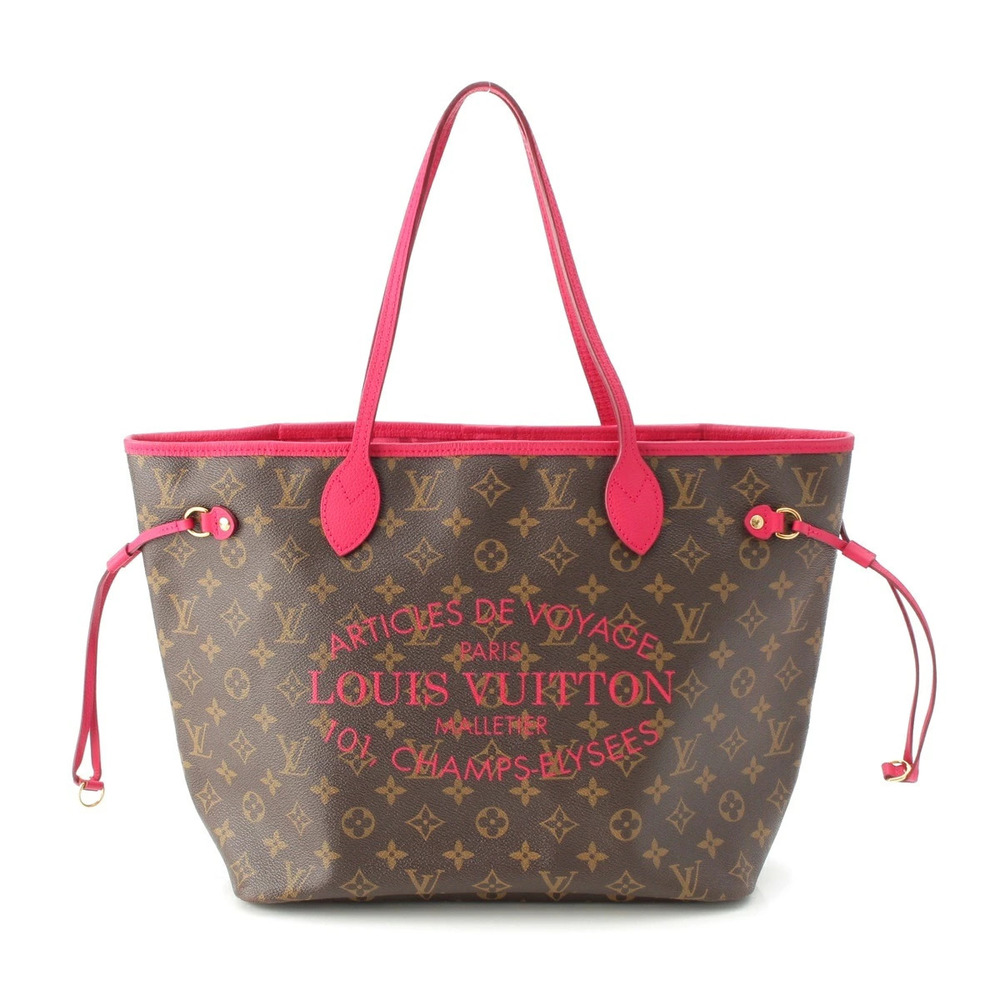 Louis Vuitton Neverfull Monogram Canvas Tote Bag Pink Brown